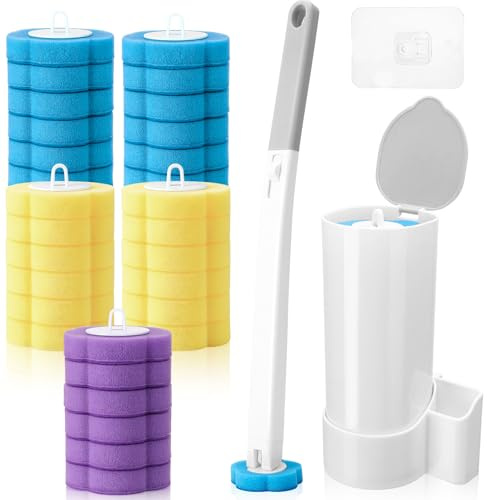 Zuimei Disposable Toilet Brush,Cleaning System Toilet Cleaner Brush (32, White Set, White Set & 30 Refills)