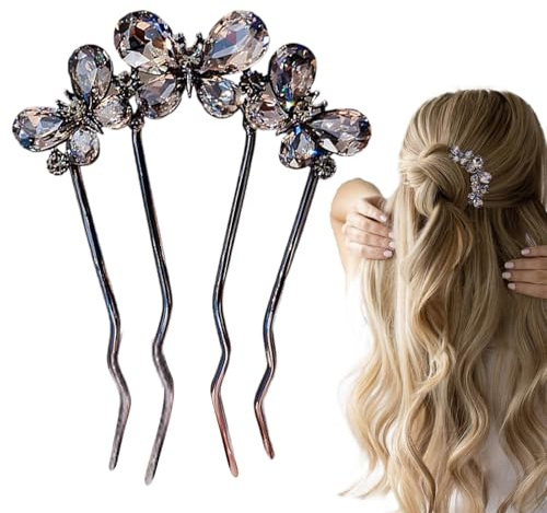 Haare Französische Pins - 4 Stecker Strsestone U Form Hair Fork Clips für Anlasspartys, leicht mit eleganter Styling -Funktion, Hochsteckfrisur für gesellschaftliche Ereignisse, 9,5x5 cm