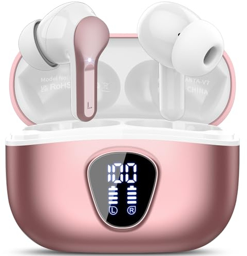 Bluetooth Kopfhörer, Kopfhörer Kabellos Bluetooth 5.4 In Ear, 4 ENC Noise Cancelling Mic Ohrhörer, HiFi Stereo Tiefbass, 40H Spielzeit, LED-Anzeige, IP7 wasserdichte Earbuds, Touch Control, Roségold