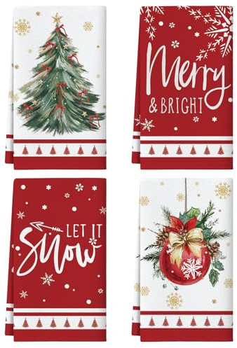 JOTOM 4er Set Weihnachten Geschirrtücher 45x65 cm, Küchentücher Christmas Handtücher Weiche Mikrofasertücher für Badezimmer Küche Trockentücher Weihnachten Deko (Weihnachtsbaum Christbaumkugel)