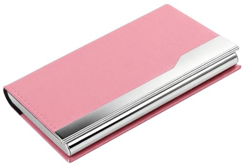 PICKAROOLTD Visitenkartenetui,PU-Leder Namenskartenhalter,Edelstahl Kartenetui Damen,Slim Metal Pocket Card Holder Wallet Credit Card ID Case,Kartenportmonai Aufbewahrung with Magnetic Shut,Rosa