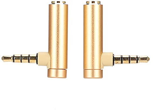 Cocoarm Adattatore Audio 3.5mm Maschio-Femmina, Spinotto 3.5mm per Jack Cuffie Angolo Destro a L Dorato con Guscio in Lega di Alluminio per Smartphone Tablet (Spina audio maschio-femmina 90° 3,5 in