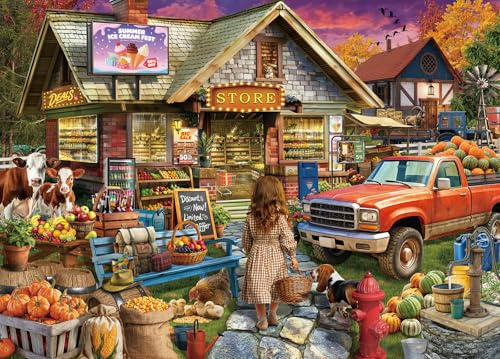 Village Store Jigsaw Puzzle 1000 Teile Erwachsene | Tipps zu den Buchstaben des Rückens/Abschnitte A-D, großes Poster, Größe 70×50cm, staubfrei, Familienaktivität für drinnen