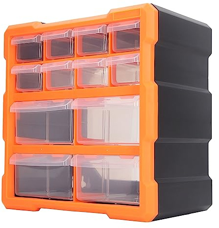 Box De Rangement À 12 Tiroirs, PVC Translucide, 4 Grands Et 8 Petits Tiroirs - Organisation Optimale, Compartiments Amovibles, Pour Atelier Et Bureau