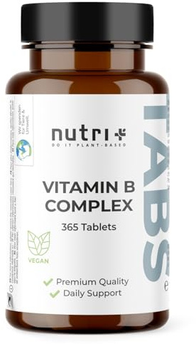 Nutri + Vitamin B Complex 365 Tabletas Veganas – Complejo de 8 Vitaminas B + Colina e Inositol – 1 Tableta al Día – Suministro para 1 Año