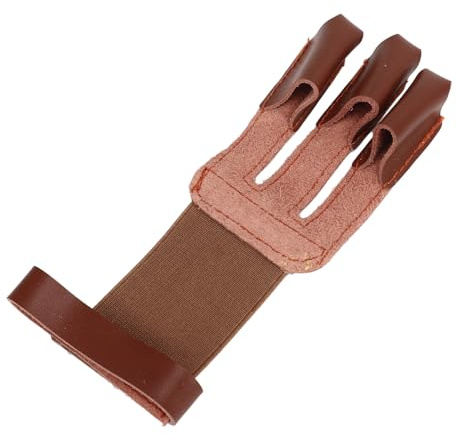 Chrees Guante de Tiro con de 3 Dedos, Guante Protector de Piel de Vaca para Caza, Tiro y Puntería con Lengüeta en el Dedo y Correa Ajustable, para Hombres, Mujeres, Jóvenes, (Marrón)