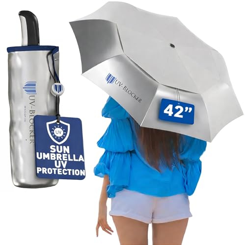 UV-Blocker Sun Umbrella UV Protection Compact - Auto Open/Close - Double Vented Canopy - Wind-Resistant Sun Umbrella for Walking - 55+ UPF - 42