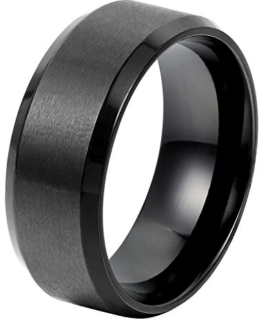OIDEA Anello in Acciaio Inossidabile per Uomo Liscio Nero promessa,Misura da Scelta