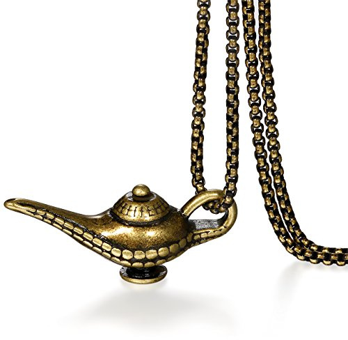JewelryWe Schmuck Aladdin Magische Lampe Anhänger mit 70cm Kette, Retro Halskette für Herren, Edelstahl, Gold Silber
