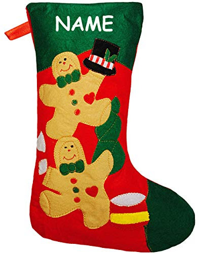 alles-meine.de GmbH 5 Stück XL - Weihnachtssocken & Filzstrümpfe - inkl. Name - 50 cm - Lebkuchenmann - zum Aufhängen - Nikolausstiefel - Nikolausstrümpfe/Weihnachtsstiefel -..