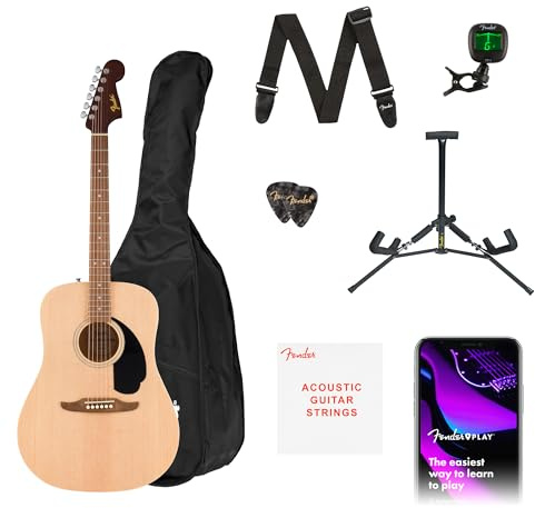Fender California Debut Redondo Acoustic Pack, Perfect for Beginners, Includes Tuner, Stand, Gig Bag, Strap and Free Virtual Lessons, Natural