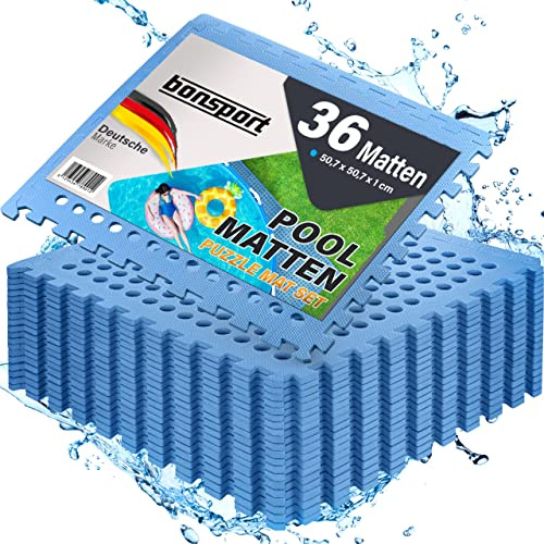 Pool Unterlegmatte Poolmatte 36 Stück - Bodenschutz Matte für den Pool/Planschbecken - Bodenfolie Bodenmatte Poolunterlage Bodenschutz blau