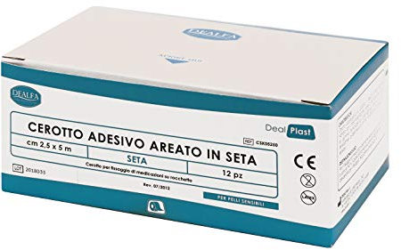 TOUCHMED Cerotto su Rocchetto in Seta - Ideale per Pelli Delicate - cm 2,5x5 mt - Alta Adesività, Facile Rimozione - Monouso - Confezione da 12 Pezzi