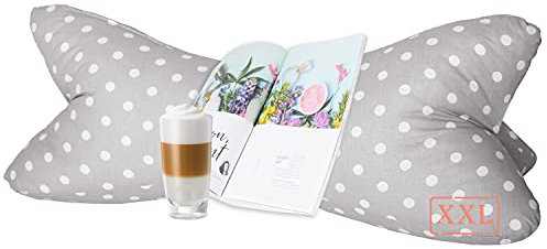 Dr. Berger Leseknochen Nackenrolle Kissen Buchkissen Fernsehkissen - 100% Baumwolle Dekokissen als Buchstütze Tabletkissen TV, ergonomisches Nackenkissen mit Punktmuster, Lesekissen für bequemes Lesen