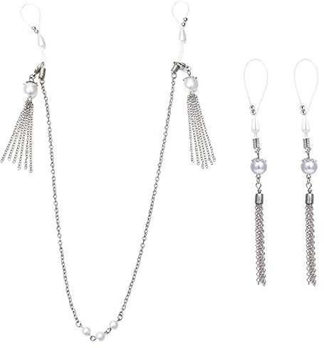 D.Bella Fake Brustwarzenpiercing mit Quaste Flauschige Kugel Brustwarzenring Nippelpiercing Kette Verstellbare Choker Fake Nipple Piercing