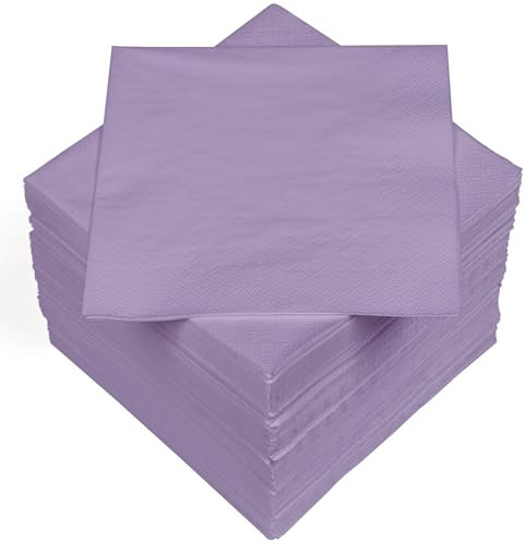 HEKU 100 servilletas monocromáticas, 3 capas, 33 x 33 cm, calidad uniforme para eventos y gastronomía, práctico paquete de 5 unidades, muy absorbente y elegante, lila