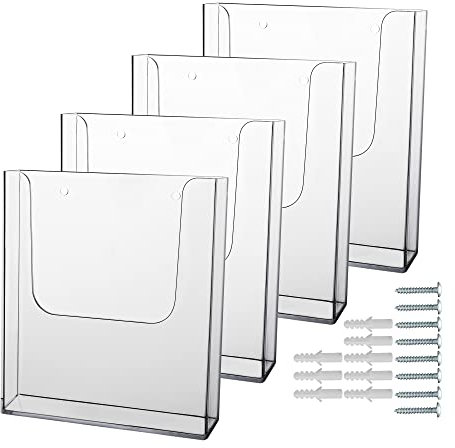 Broschyrhållare i akryl, 4-pack 20 x 30 cm broschyrhållare väggmonterad flygbladshållare klar litteraturhållare tidshållare, brevhållare för vägg (8 x 29 cm/4-pack)