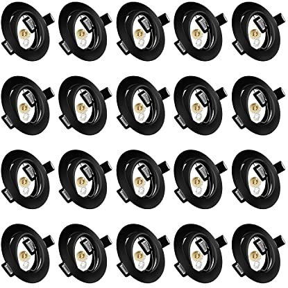 Marco Foco Empotrable, Marcos Focos GU10 Negro Incl. Zócalo GU10 Para Lámparas De Led O Halógena, Redondo Metálica, Marco Empotrado Ojo de Buey, Para Baño Sala Cocina, etc.,20 Pack