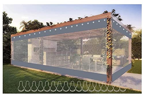 STRMAX Abdeckplane Holz,Wasserdichter Vorhang for Den Außenbereich, Transparente Kunststoffplane, PVC, 0,5 Mm, Mit Perforationen, Pavillon, Balkonvorhänge for Pergola, Terrasse, Zeltseitenvorhänge