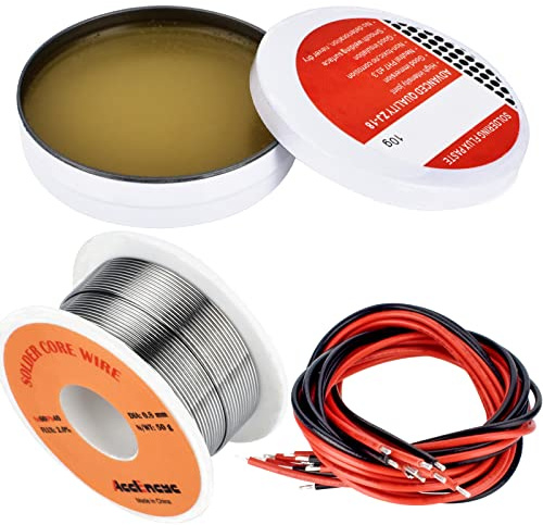 AccEncyc Solder Core Wire and Rosin Paste Flux Kit Tin Lead Rosin Core Solder Wire & Rosin Paste Flux for Electrical Soldering 60-40 (0.8mm, 50g)