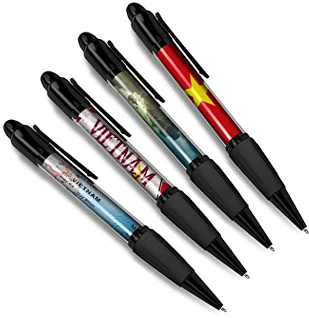 DV DESIGN Set of 4 Vietnam Black Ballpoint Pens - Vietnamese Flag City Map Country Holiday Travel Friends Boys Girls Men Women Theme Pen #79549