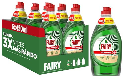 Fairy Ultra Poder Original Líquido Lavavajillas 6x450ML Fórmula Efectiva Que Deja Los Platos Relucientes, Poder Antigrasa