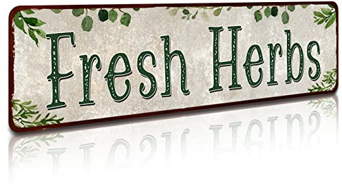 SOYAVE Fresh Herbs Metal Sign Country Farmhouse Home Gardener Tin Sign Decor Sign 4 x 16