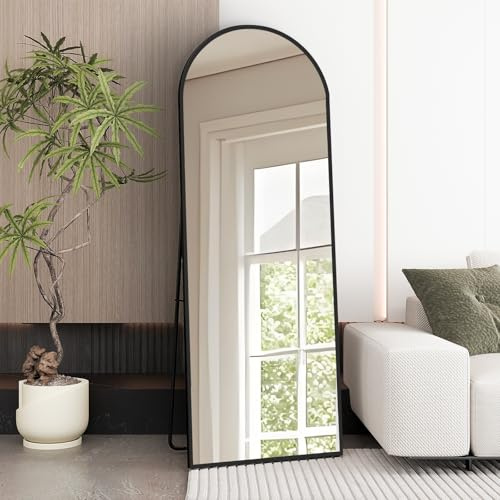 AUFHELLEN Bogenspiegel Ganzkörperspiegel 165x60cm, Gewölbter Standspiegel | Schwarz Rahmen aus Aluminiumlegierung, Gehärtetes Glas, Stehend, Lehnend oder Wandmontage für Schlafzimmer Wohnzimmer Flur