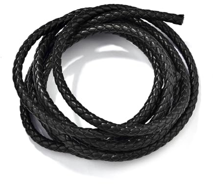 Cordoncini in Pelle da 2 Metri 3/4/5/6 mm Cordino in Pelle Intrecciata Artigianale for Accessori for la creazione di Gioielli. Cordino Pelle in Cuoio (Color : Black, Size : 5mm)