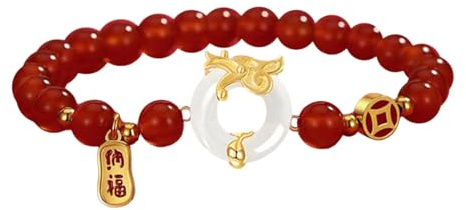 Wilitto Bracelet avec symbole de richesse - Bracelet dragon chinois 2024 - Bracelet extensible avec perles porte-bonheur - Cadeau pour femme - Cadeau de Nouvel An