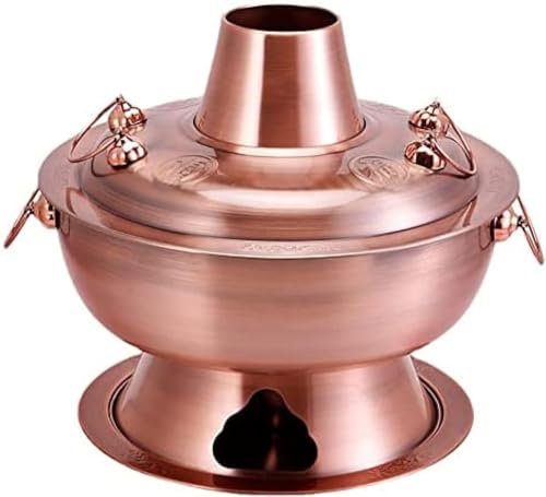 Vnook Chinesischer traditioneller Shabu Shabu Hot Pot, dicker Hot Pot aus Edelstahl und Kupfer mit Kamin, Herd, Suppentopf, Kochgeschirr für Zuhause, Party [Energieklasse A] (Size : 32cm)