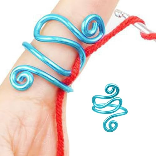 Ahuuen Anillo De Crochet para Dedo | Ganchos De Ganchillo Ajustables con Bucle De Puntada | Suministros De Línea De Gancho para Tejer A Mano para Bufanda, Suéter, Línea De Gancho para Tejer