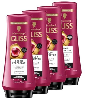 Gliss Kur Gliss Spülung Colour Perfector (4x 200 ml), Conditioner mit Hyaluron-Komplex & Cranberry-Extrakt für gesträhntes & gefärbtes Haar bietet Farbschutz und strahlenden Farbglanz