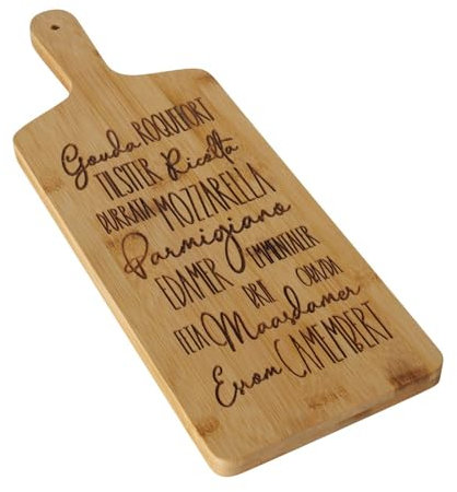 ReWu Schneidebrett Käse aus Bambusholz Speisebrett Servierbrett Designbrett Bambus Holzbrett Schriftzug Küche Accessoire Dekoration Deko Käseplatte 40 x 14 cm