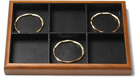 Papten Schmucktablett Holz, Schmuck Organizer Schmuckeinsatz Für 6 Fächer | Schmuckeinsatz für Schublade， stapelbare Schmucktablett ，Jewelry Tray， Schmuck Display 25x17x3cm， Schwarz