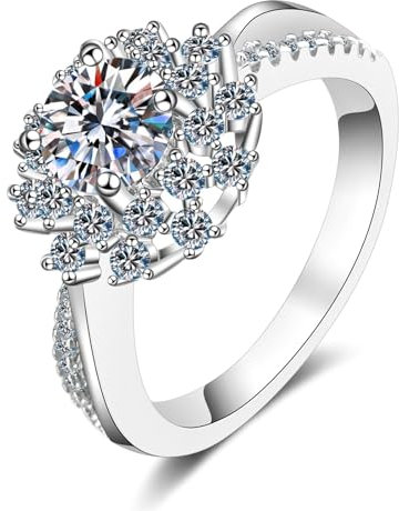 Bandring 585 Weißgold Luxus, Damen Verlobungsring Hochzeitsring 14 Karat Echt Gold mit Lab Diamant 1ct, D, VVS1-VVS2, Gr. 56 (17.8)