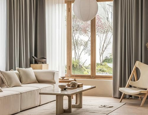 Gualiy Gardine Blickdicht 2 Stück, Verdunkelungsvorhang Wohnzimmer Ösen Einfarbig Plissee Struktur Fenstervorhänge Schlafzimmer B 107 x H 115 cm Vorhänge Modern Wohnzimmer, Hellgrau