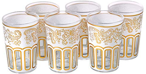 Lot de 6 verres à thé blancs marocains avec un beau design marocain classique peint et décoré à la main