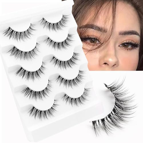 Veleasha Lashes - Lot de 5 paires de faux cils 5D en vison - 100 % faits à la main - Cils artificiels de luxe légers et duveteux