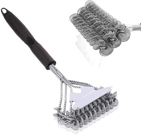 Brosse de nettoyage pour barbecue sans poils - Brosse métallique longue avec grattoir en métal - Brosse de nettoyage sûre pour tous les types de barbecues - Nettoyage robuste