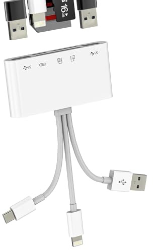 Adaptador USB C Lightning USB-A OTG (5 en 1) Lector de tarjetas SD Micro SD para IPhone16 15 Pro OTG 3.0 para iPad Llave externa de memoria Cámaras tipo C Carga rápida compatible con Samsung S24