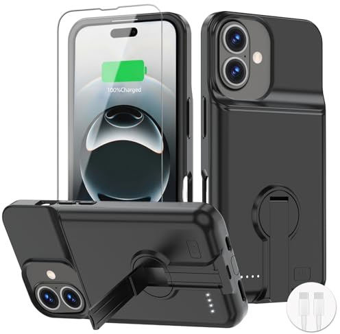BOPPS Battery Case for iPhone 16/16e with Carplay【2026 New】 Powerful 8500mAh Portable Charger Case 360°Protection Rechargeable Extended Charging case for iPhone 16/16e,Black
