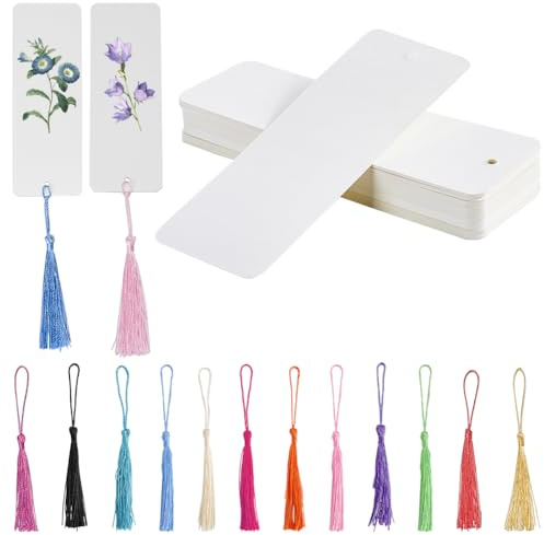 SOFPLATE 60 Stück Lesezeichen Blanko Lesezeichen Aus Karton Blanko Lesezeichen Mit Quasten Dicke Kraftpapierkarte Rechteckig Geschenkanhänger Zum Aufhängen Für Heimwerker Basteln Hochzeit Party Geburt