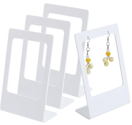 PH PandaHall Acryl-Ohrring-Display-Ständer 4pcs Ohrring-Halter Single Pair L-Shape Jewelry Displays Stand Ohrstecker Organizer Kleiderbügel für Schmuck Display Einzelhandel, 4x9x13.3cm Weiß