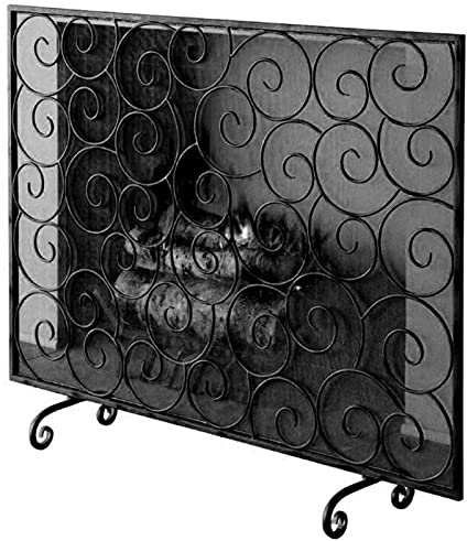 KHYTEBV Kaminschutzgitter, Hochleistungs-Funkenschutzgitter, Kaminschutzgitter aus Schmiedeeisen für Kamin und Ofen, Elegantes Schnörkeldesign