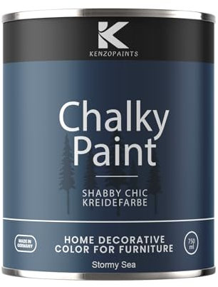 Contura KenzoPaints Kreidefarbe Möbel Farbe 750ml. Trend Farbtöne 2025 Möbellack Holz- Lack Shabby Chic Matt (Stormy Sea, 750ml.)