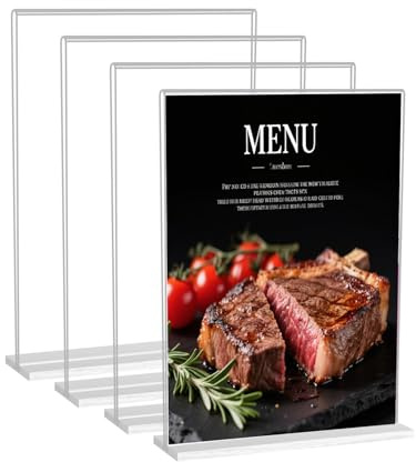 IheDovb 4 Espositori da tavolo, in acrilico, formato A4, trasparente, a forma di T, formato A4, per cartellini dei prezzi, poster