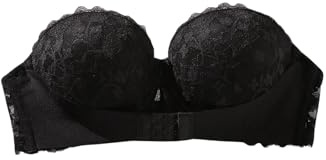GORGLITTER Women's Push Up Strapless Underwire Scalloped Bra | Front Fastening Bras, Floral Lace Bra, Backless Bra, High Support, Push Up, Bra for Dress, Summer, Wedding