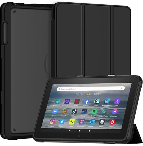 Fire 7 Tablet Case Kids (12th Generation, 2022 Release), Sonlaryin Dual Angle Lightweight Trifold Stand with Frosted Transparent Back Case for 7 Kids Tablet, Auto Wake/Sleep, Also Fit TCL, Black