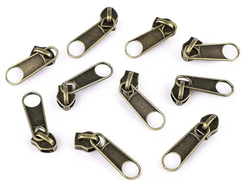 cyclingcolors 10x Tirador de Cremallera Tamaño N°5 de Metal Cursor Kit de Reparación Reemplazo Ropa Vaqueros Maleta Equipaje, latón antiguo